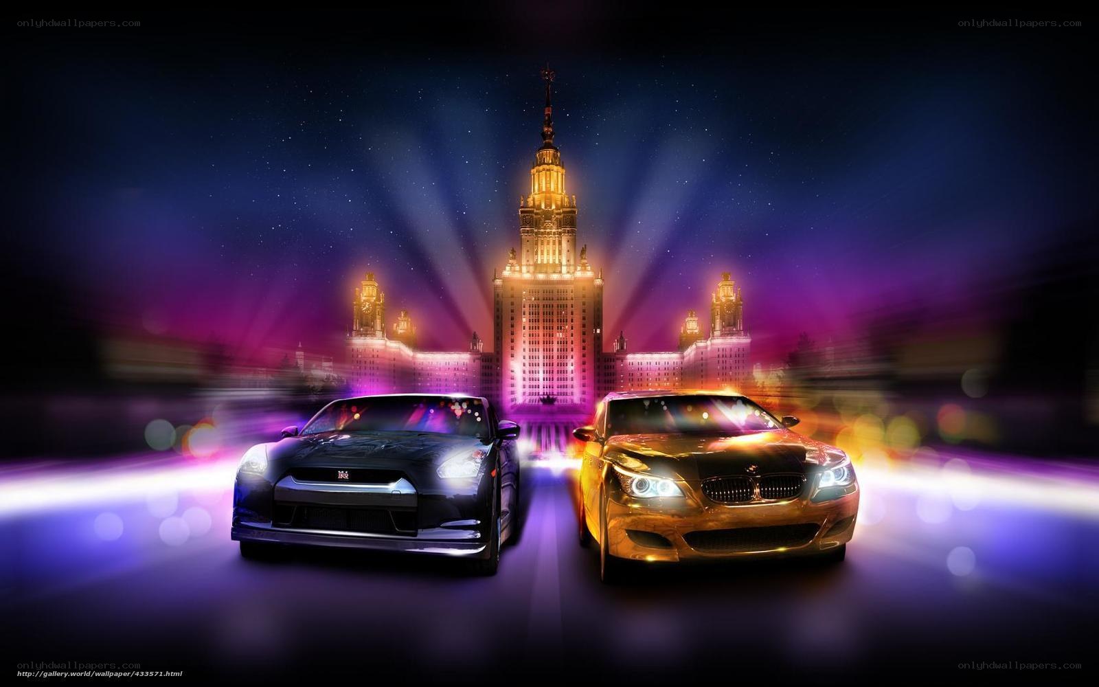 Cars racing at night