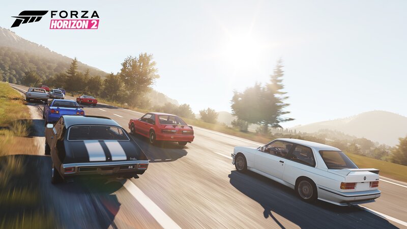 Cars Racing on a Road — White