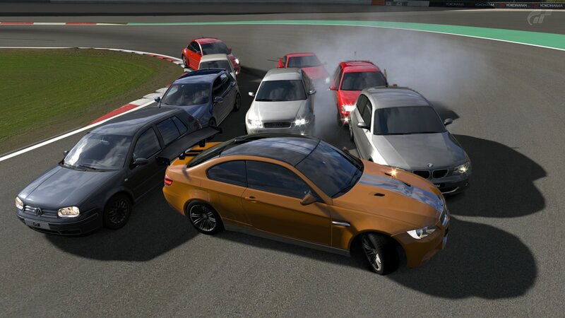 Cars racing on a track