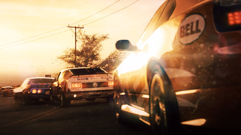 Cars Racing on Road — Orange