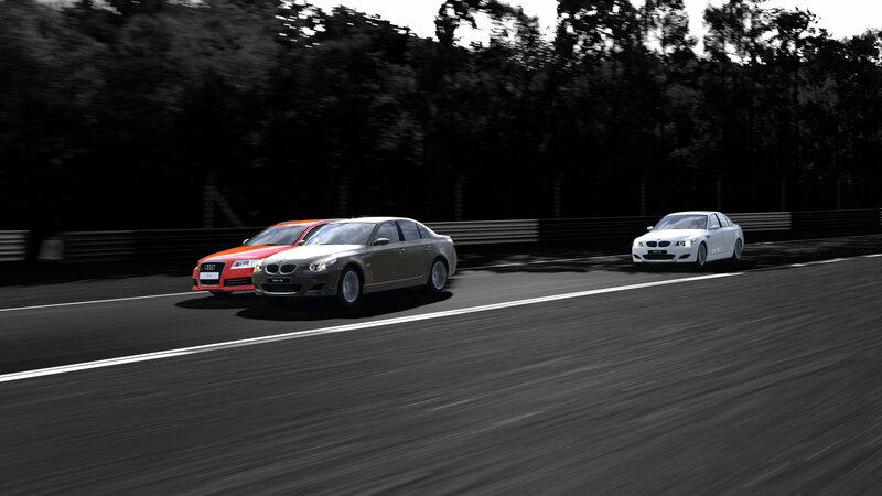 Cars Racing on Track — Black, Dynamic, Afternoon, 3d Render