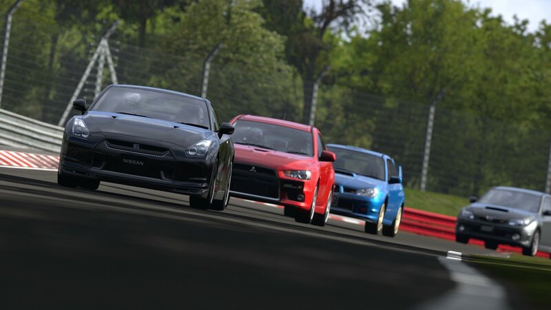 Cars Racing on Track — Black, Dynamic, Afternoon