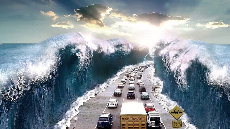 Cars trapped by giant tsunami waves