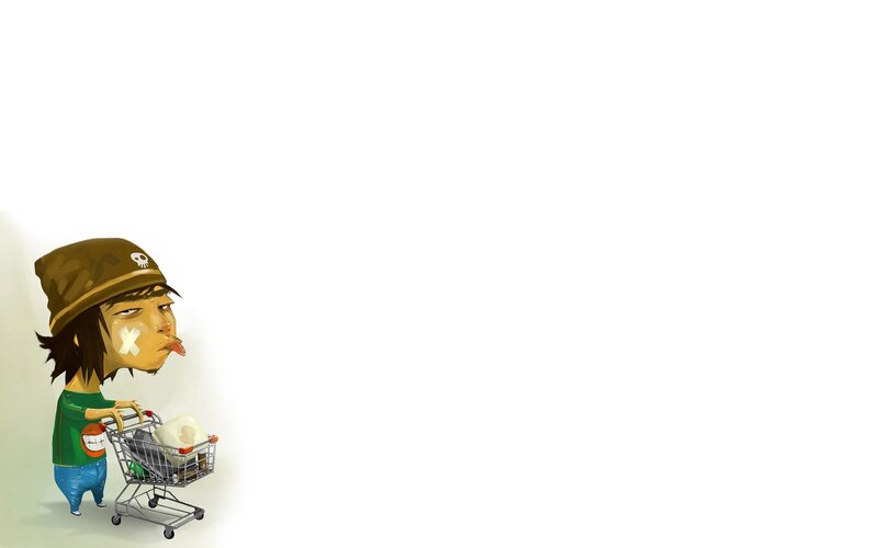 cart-pushing cartoon character