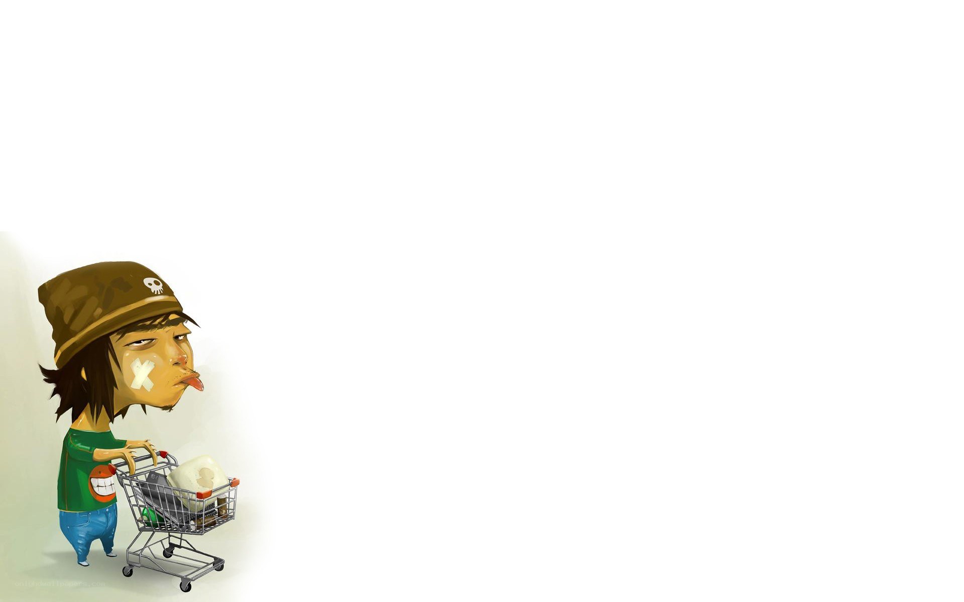 cart-pushing cartoon character