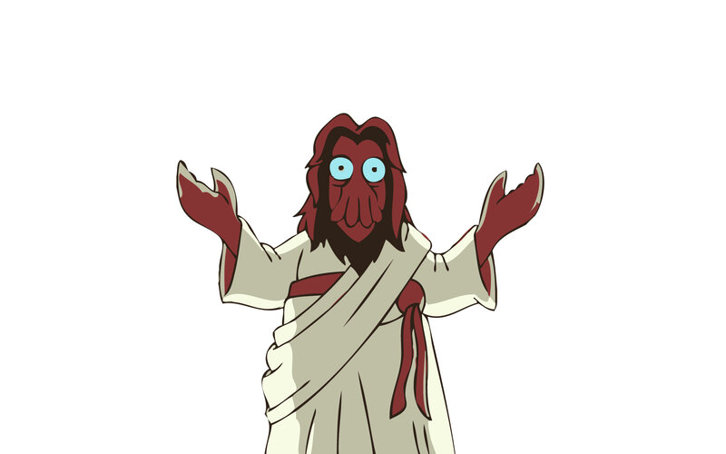 Cartoon alien jesus figure