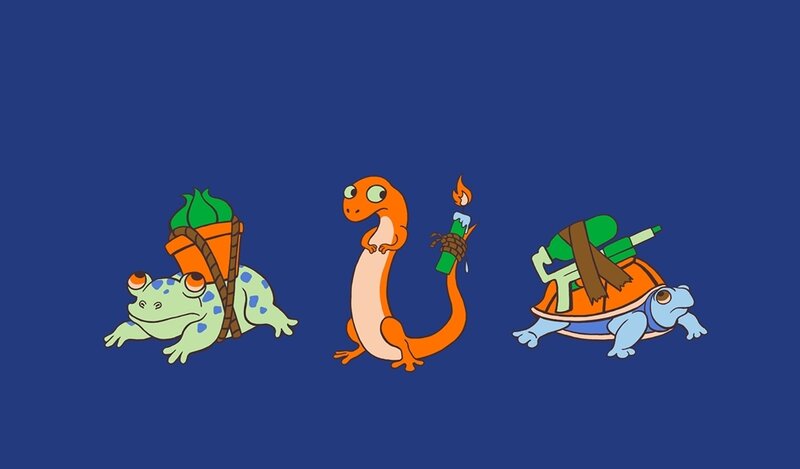 cartoon amphibians with gear