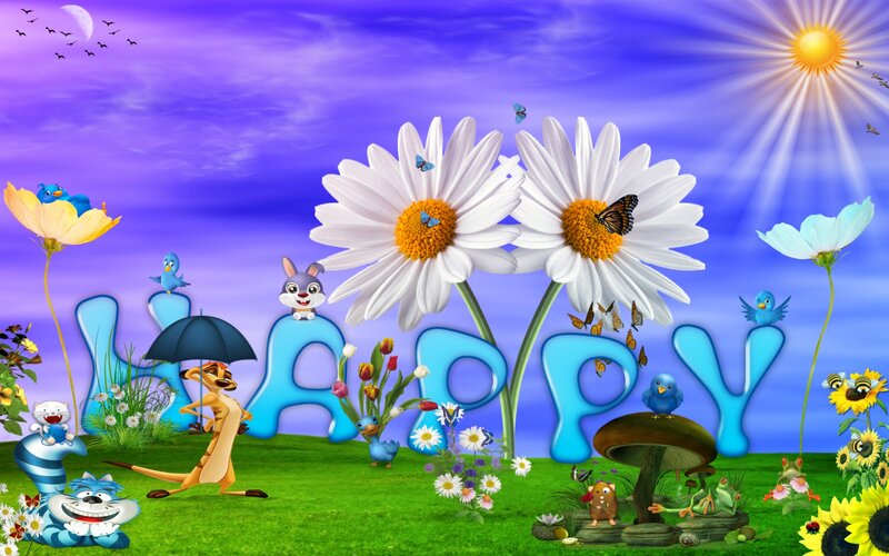 Cartoon Animals in Garden — Blue