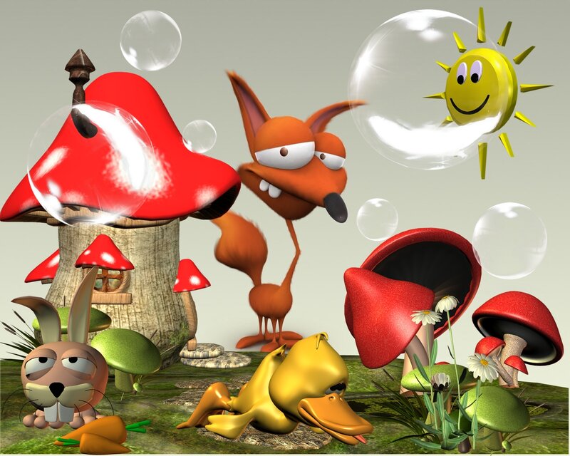 Cartoon Animals in Garden