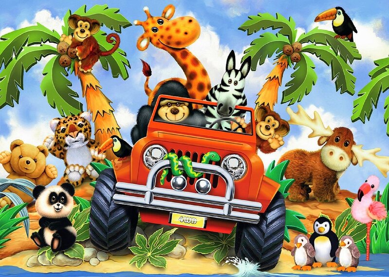 Cartoon Animals in Jeep