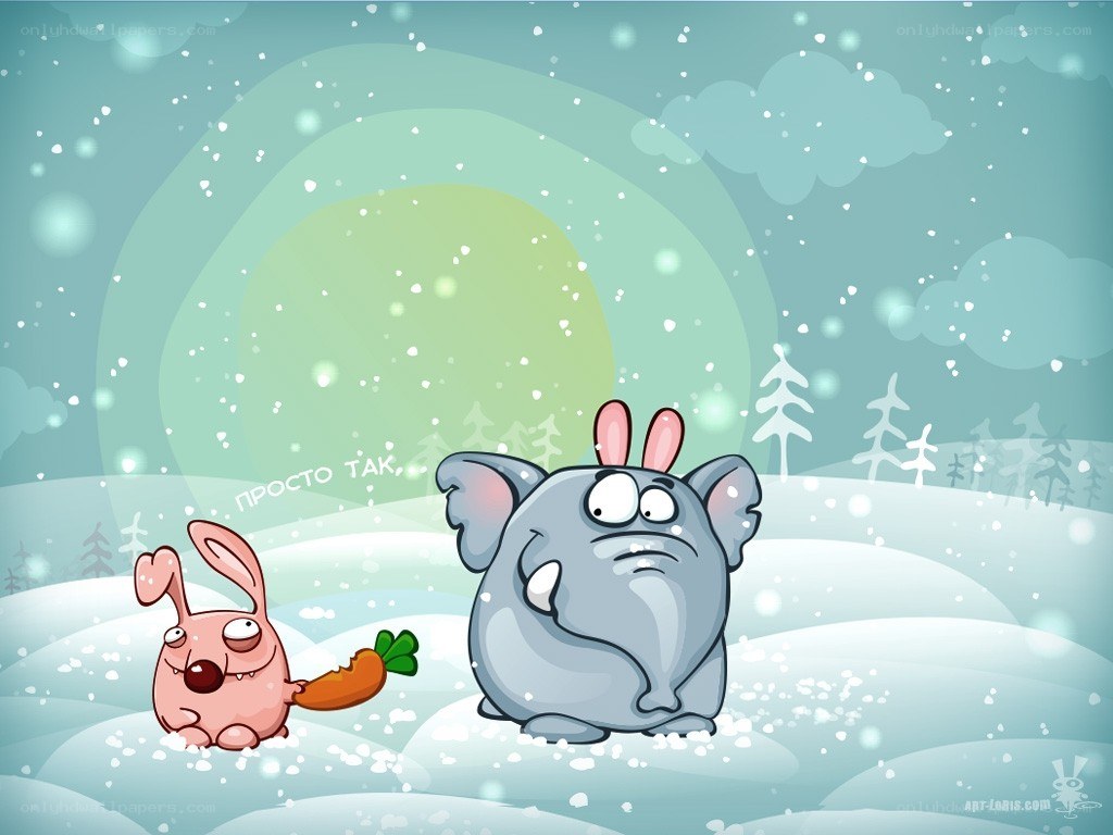 Cartoon animals in snow