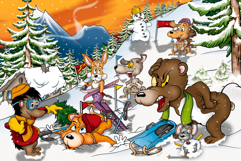 Cartoon Animals Skiing