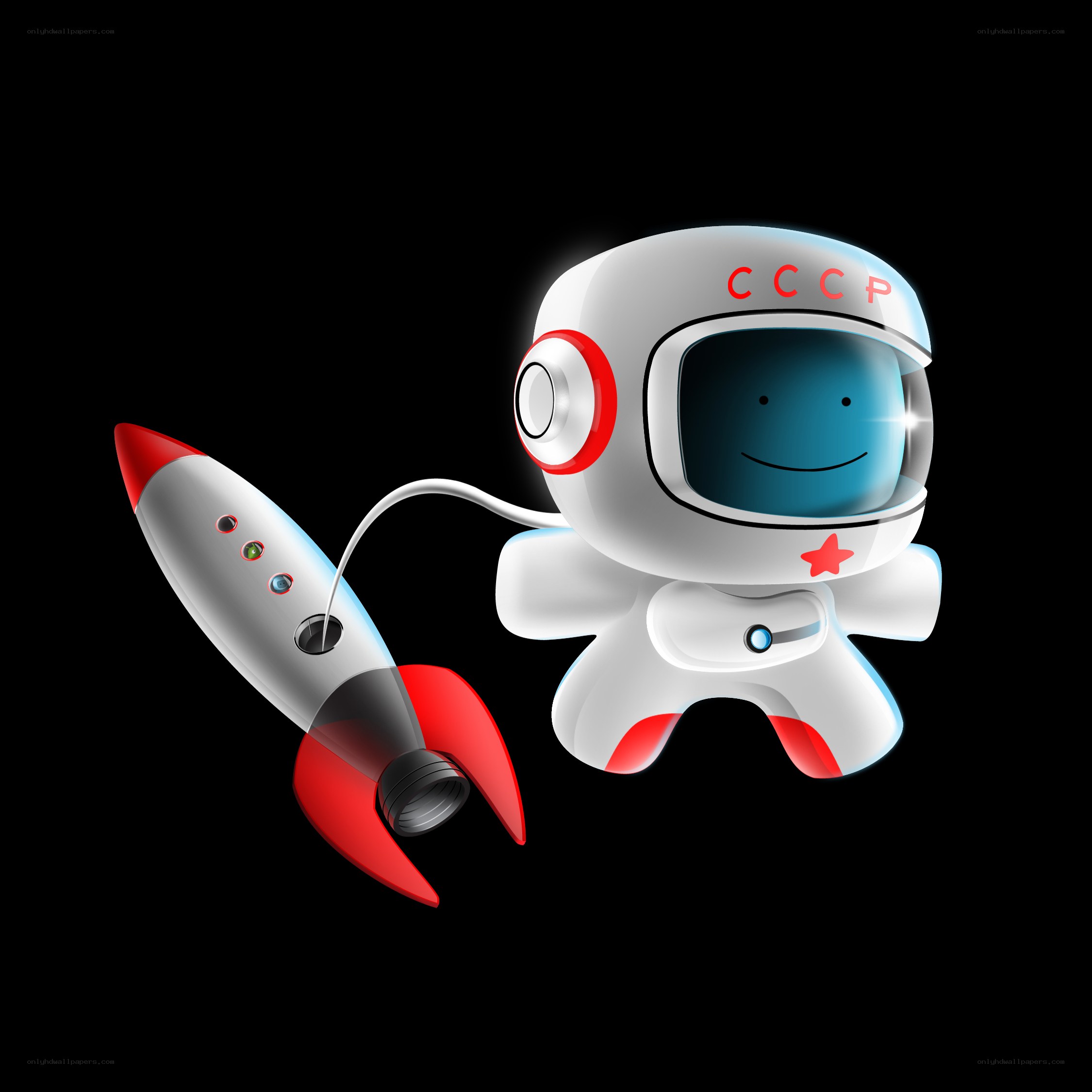 cartoon astronaut with rocket