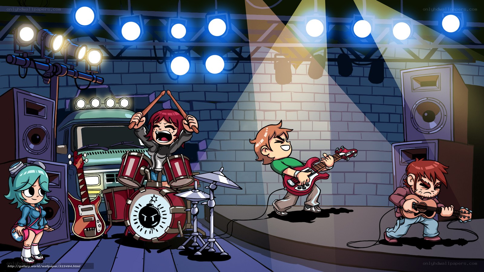 Cartoon band performing on stage
