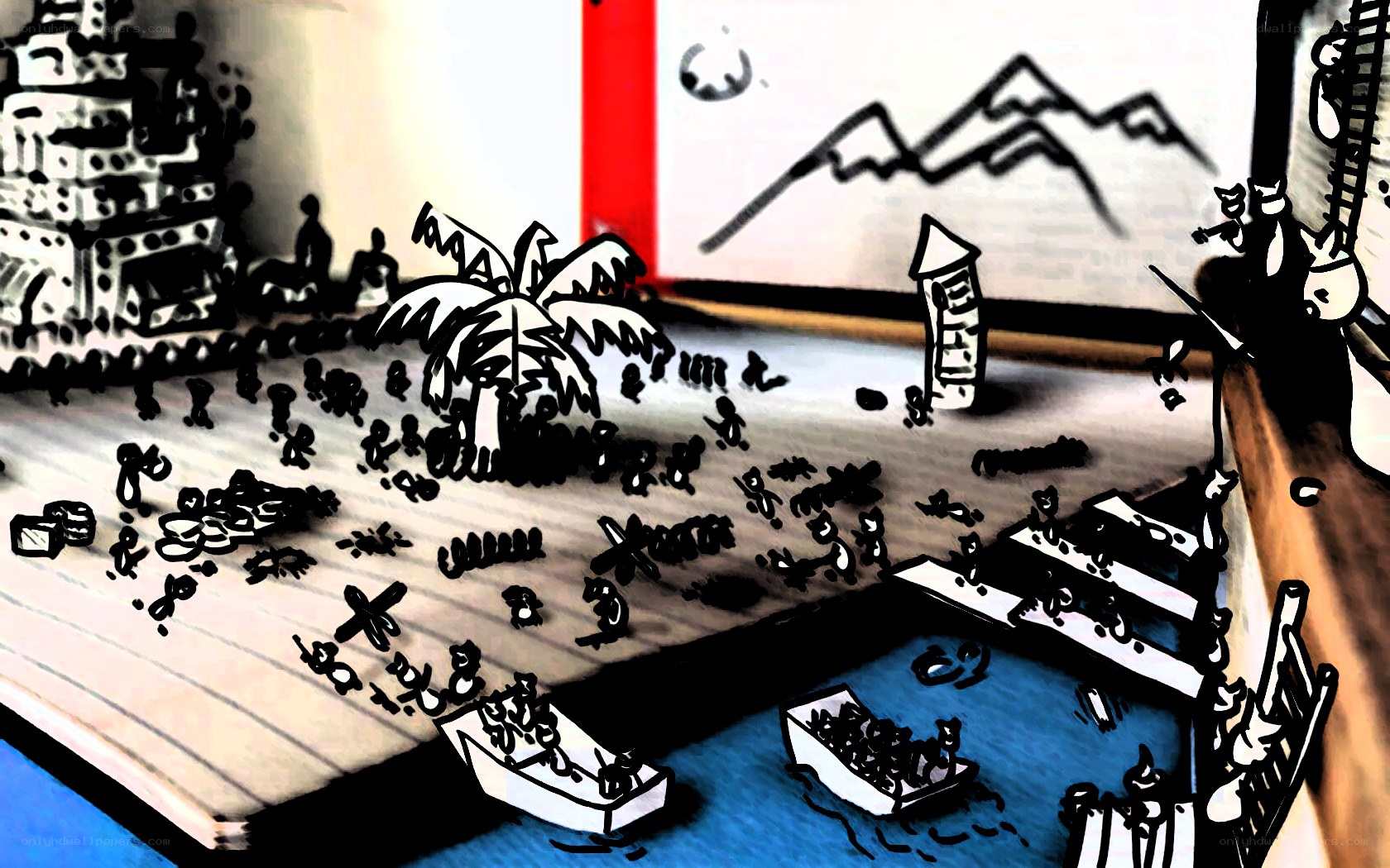cartoon battle scene