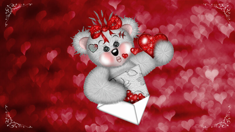 Cartoon Bear Holding Hearts