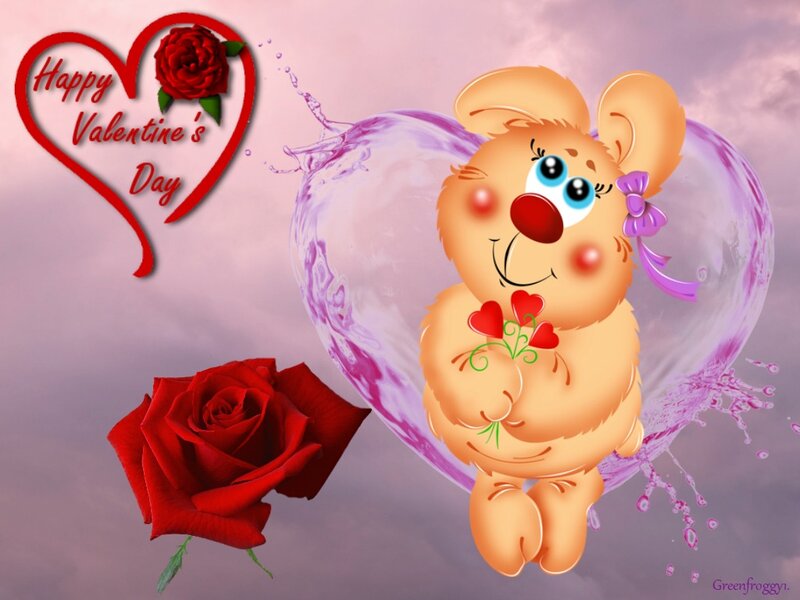 Cartoon Bear Holding Roses