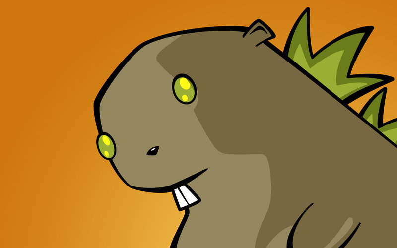 cartoon beaver with green eyes