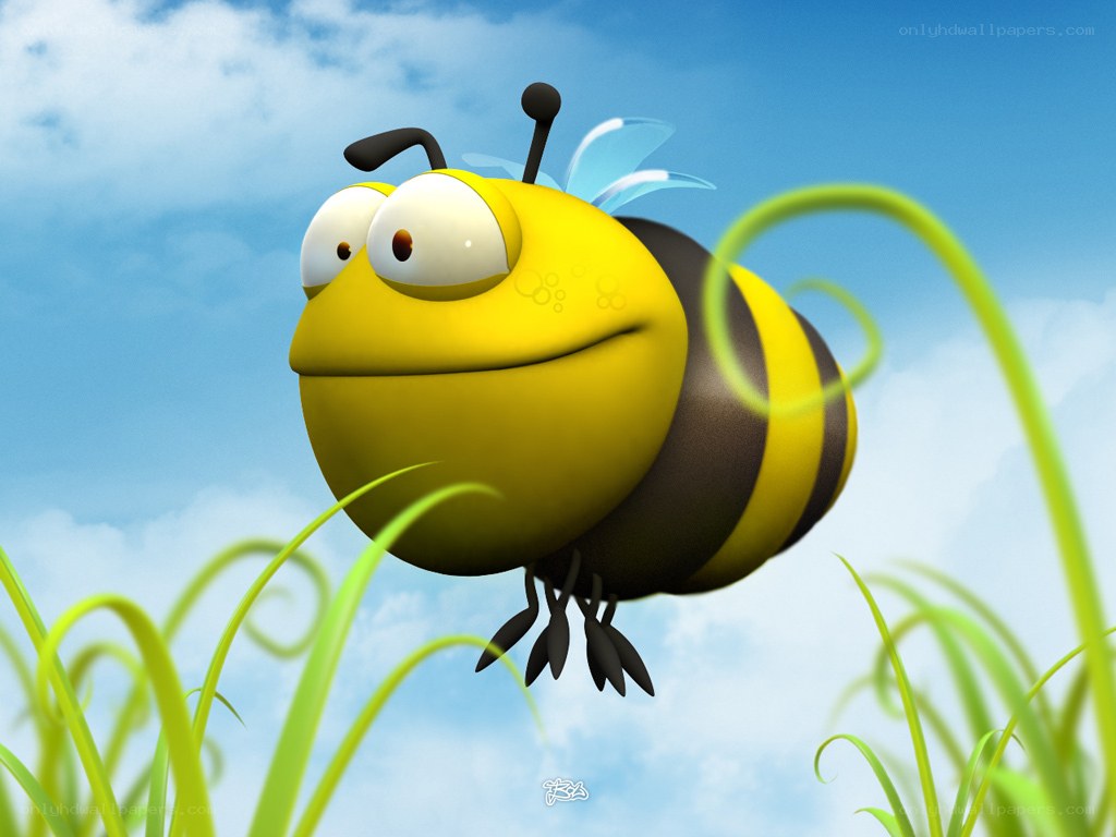 cartoon bee flying in grass