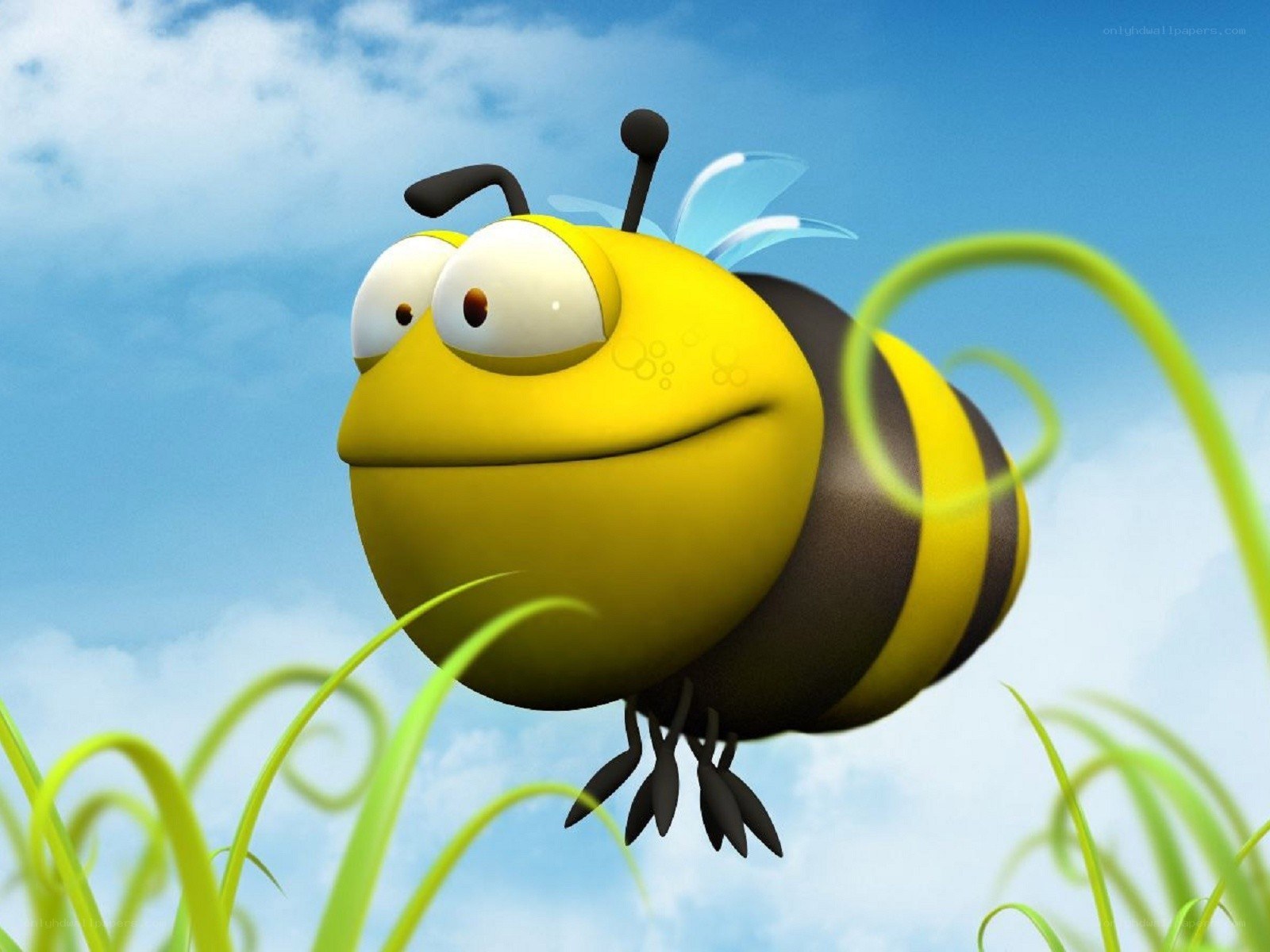 cartoon bee flying in sky