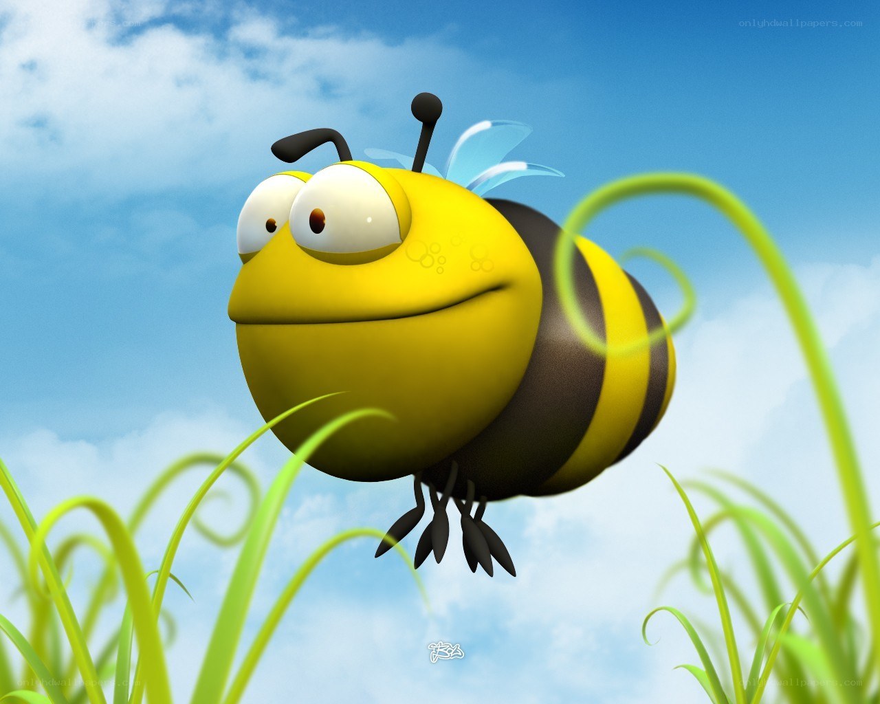 cartoon bee flying in sky