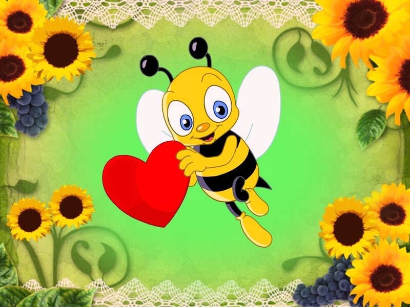 Cartoon Bee Holding Heart