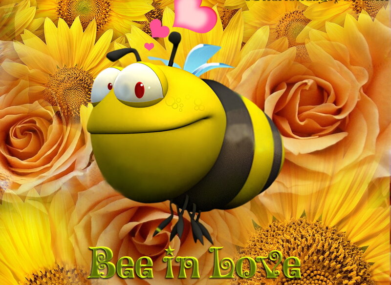 Cartoon Bee in Flowers