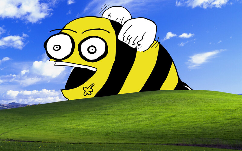 Cartoon bee on a hill