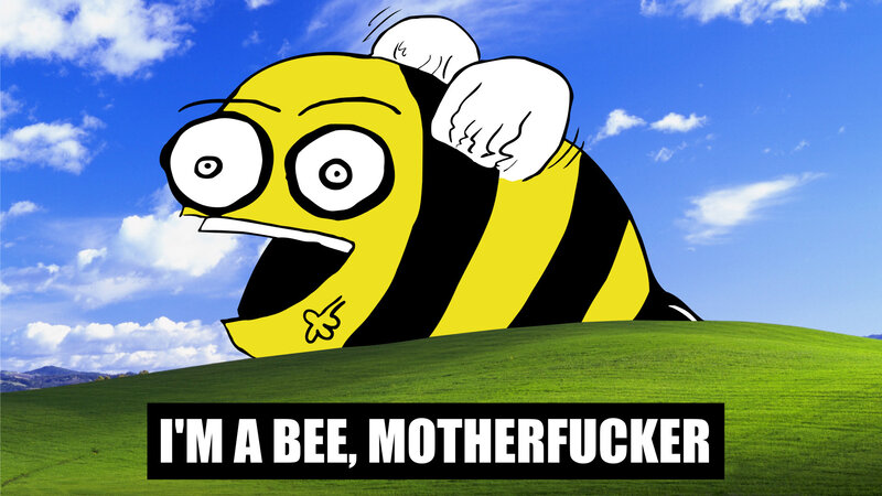 Cartoon Bee on Hill — Green, Humorous