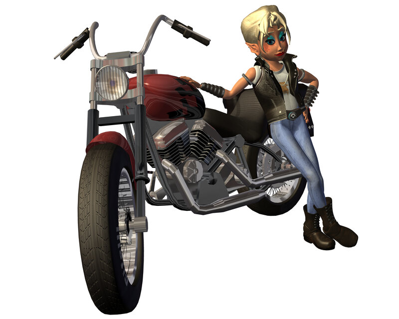 cartoon biker girl with motorcycle
