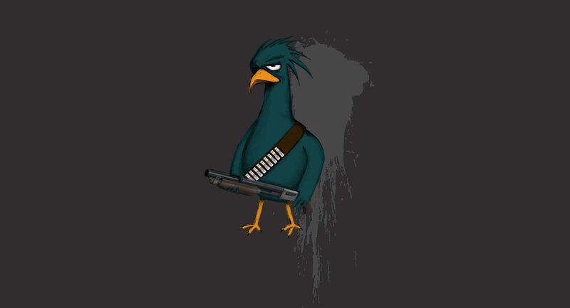 cartoon bird with shotgun