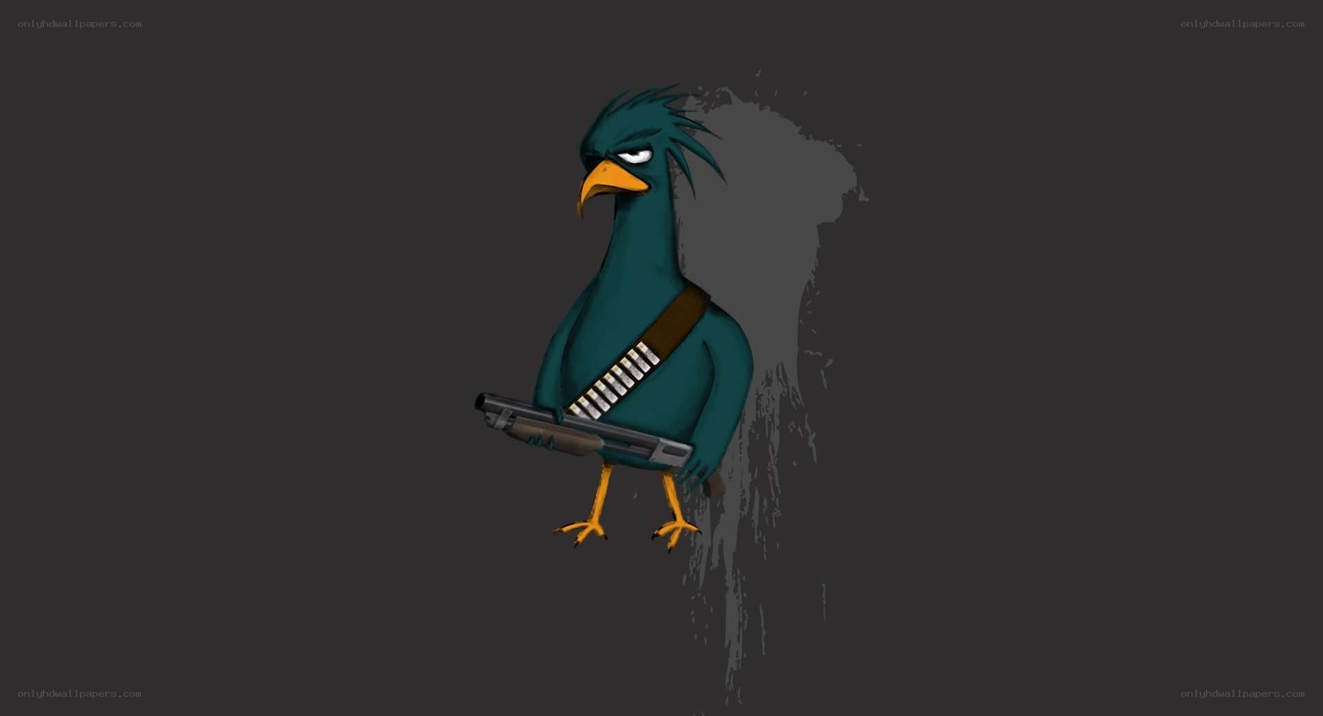 cartoon bird with shotgun