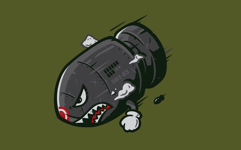Cartoon Bomb Character — Green, Aggressive, Illustration, Smoke