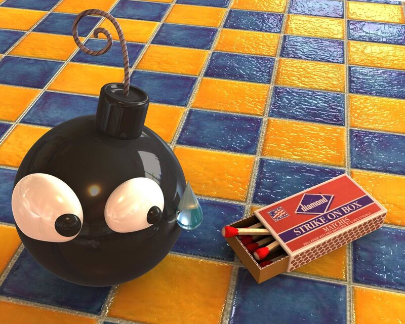 cartoon bomb with matchbox
