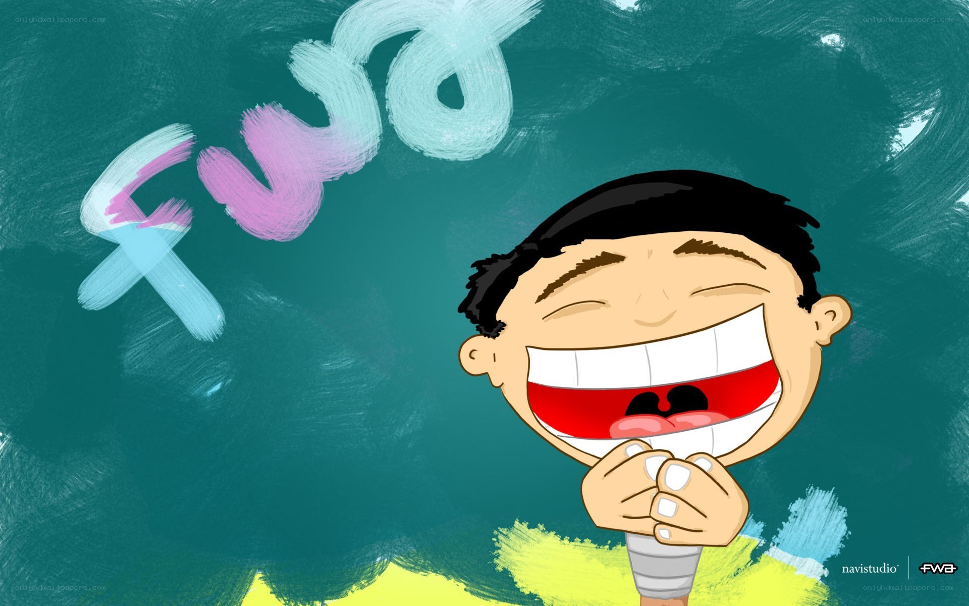 cartoon boy laughing with microphone