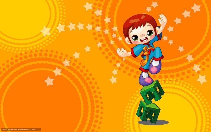 cartoon boy on green stools