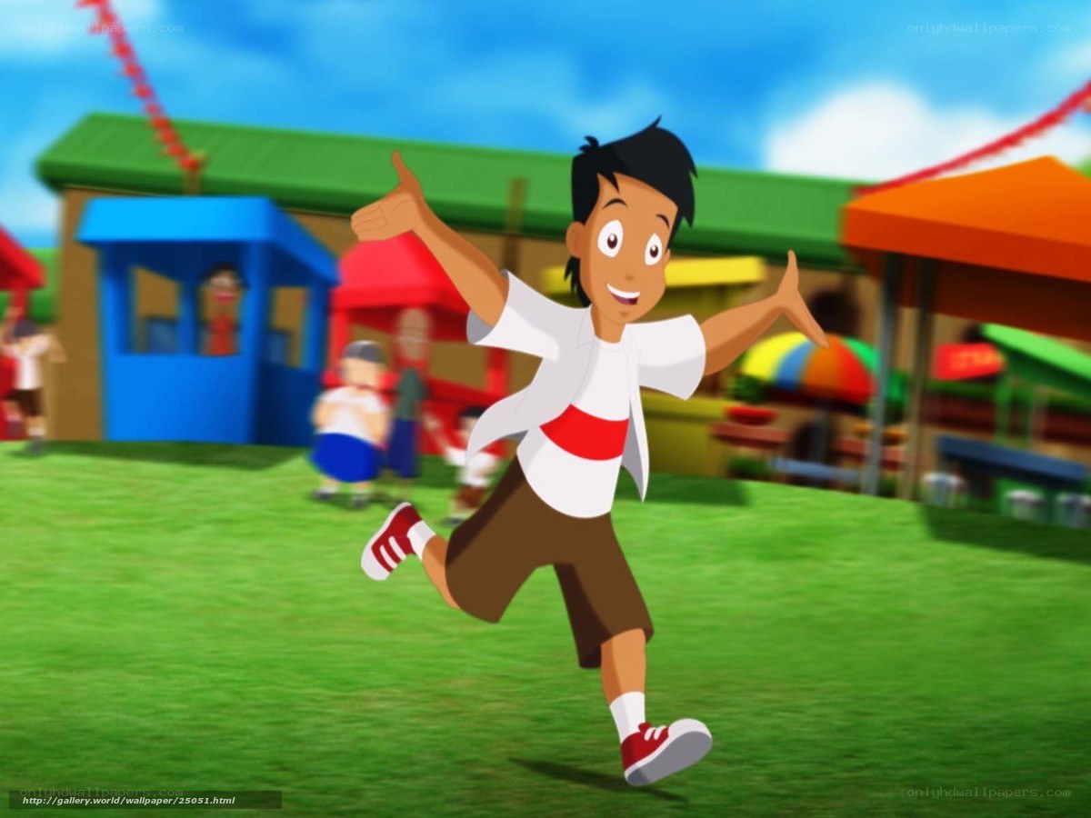 cartoon boy running at fair