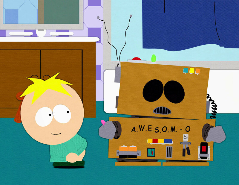 Cartoon Boy with Robot — Blue