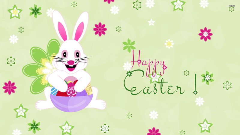 Cartoon Bunny Holding Basket — Green