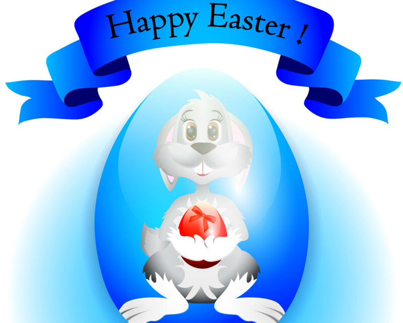 Cartoon Bunny Holding Egg — Blue