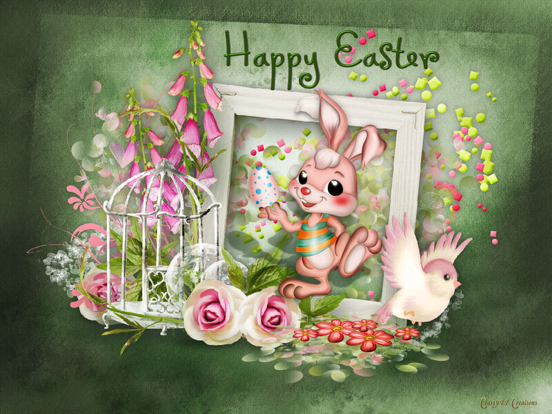 Cartoon Bunny Holding Egg — Green
