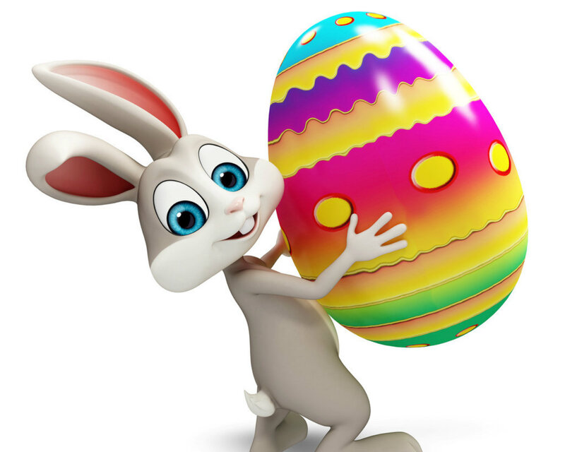 Cartoon Bunny Holding Egg — White