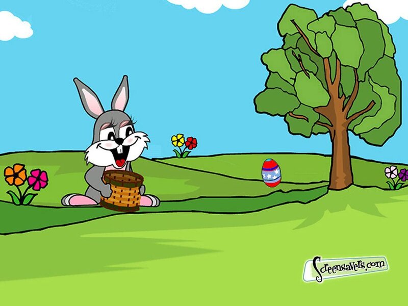 Cartoon Bunny with Basket — Green