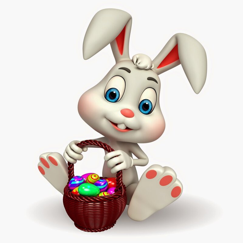 Cartoon Bunny with Basket — White