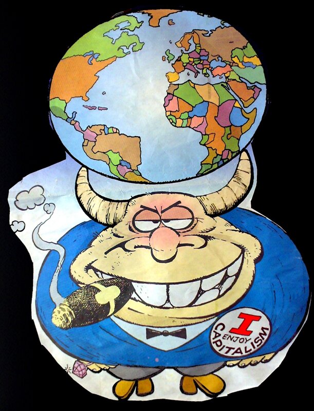 Cartoon capitalist with globe