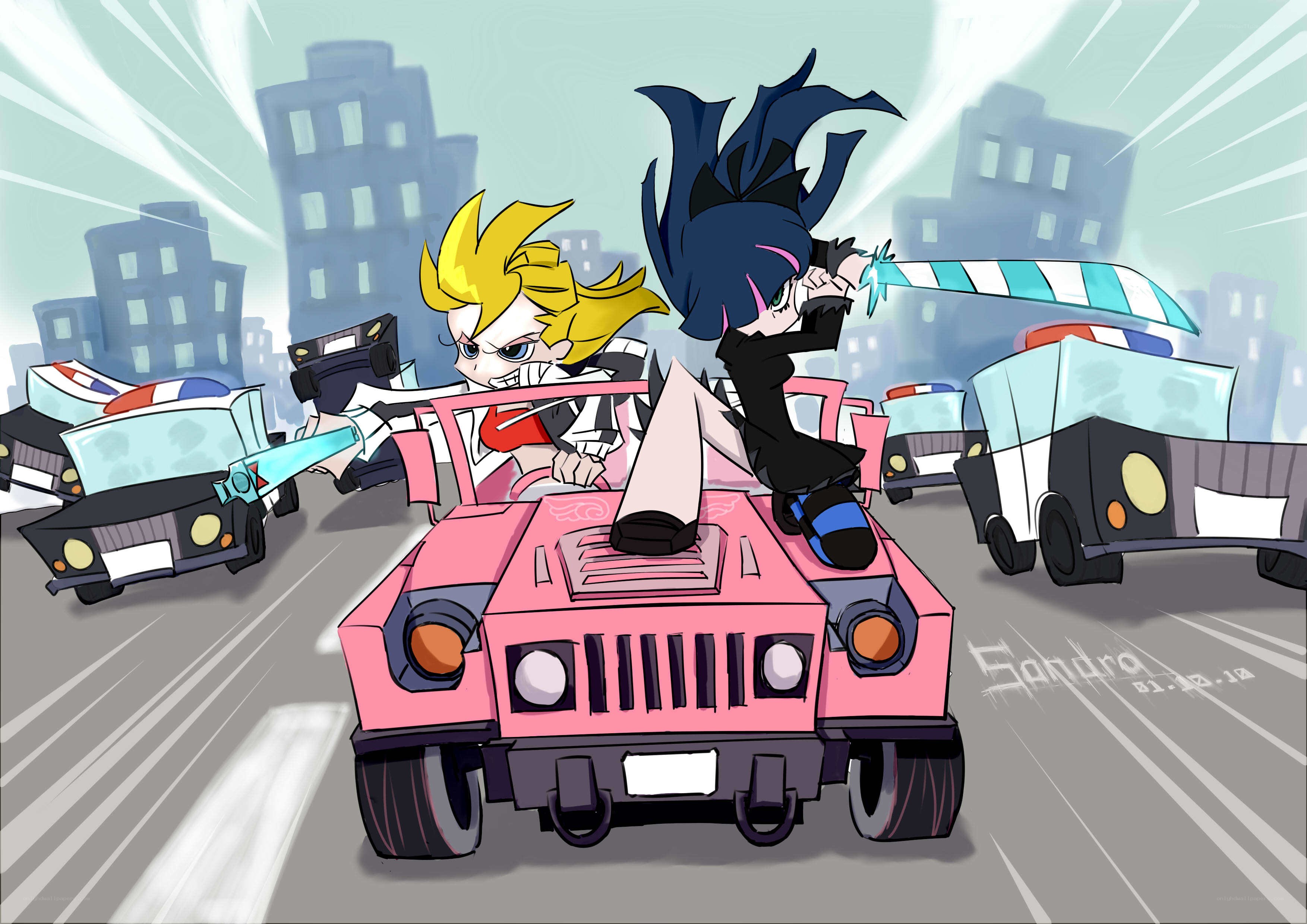 cartoon car chase scene