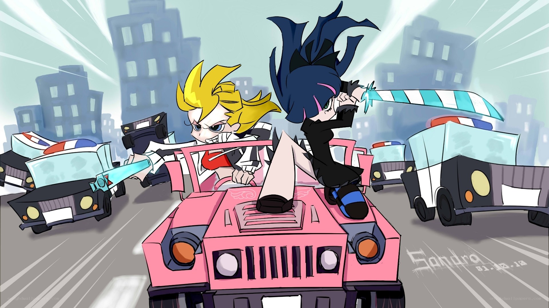 cartoon car chase scene