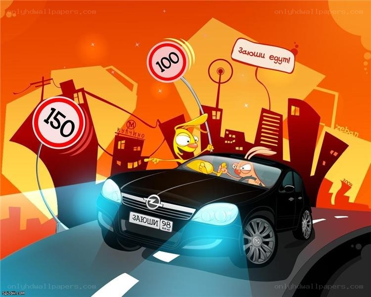 Cartoon car driving fast