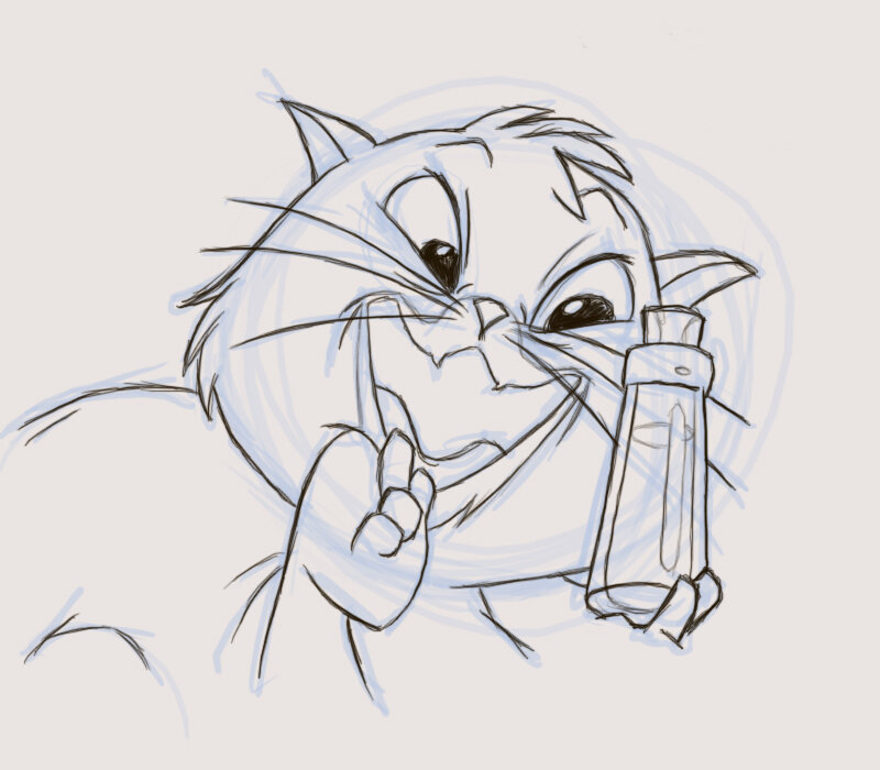 Cartoon Cat Holding Bottle
