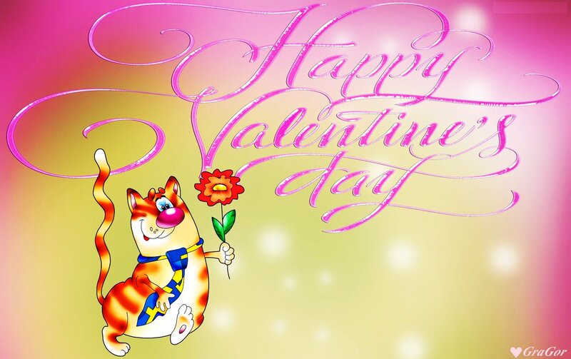 Cartoon Cat Holding Flower — Pink